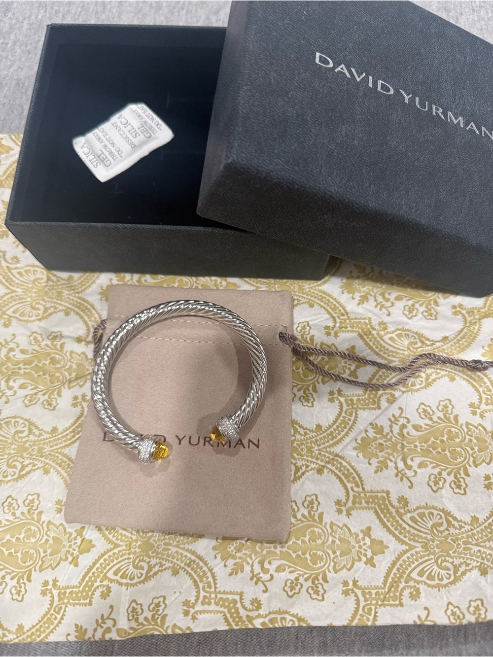 David Yurman Silver Cable Cuff with Gold Heart Accent - Picture 2 of 5